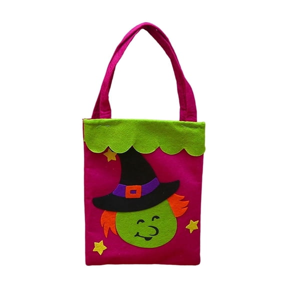 Halloween Witch Candy Bags, Reusable Non-Woven Tote Bags with Handle, Hot Pink Witch Pattern Goodie Bags, Foldable Party Favor Bags for Classroom Halloween Decorations and Trick or Treat Supplies
