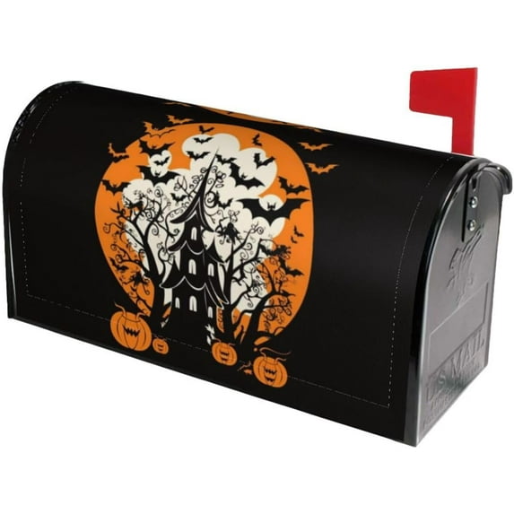 Halloween Witch Castle Mailbox Covers, Magnetic Post Box Cover Wraps Large Size 25.5x21 in for Garden Yard Decor