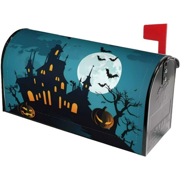 Halloween Witch Castle Moon Pumpkin Mailbox Covers Magnetic Halloween Post Box Cover Wraps Standard Size 21x18 Inches for Garden Yard Décor