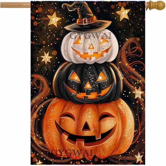 Halloween Witch Cat House Flag 28x40 Inch Double Sided Outside, Halloween Yard Flag for Fall Holiday Outdoor Decorations