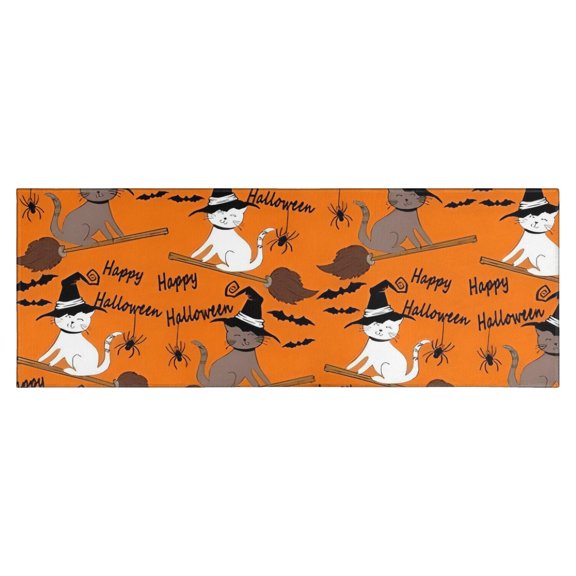 Halloween Witch Cats on Brooms Pattern Kitchen Rug Mat,Kitchen Runner Rugs Non Skid Washable,Decorative Kitchen Floor Mats for Kitchen,Sink,Laundry,17"X47"