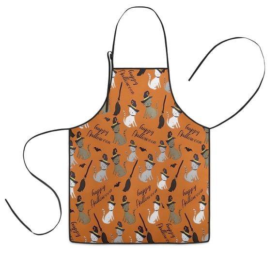 Halloween Witch Cats Pattern Kids Aprons for Girls and Boys,Adjustable Neck Strap Toddler Aprons for Kids Cooking Baking