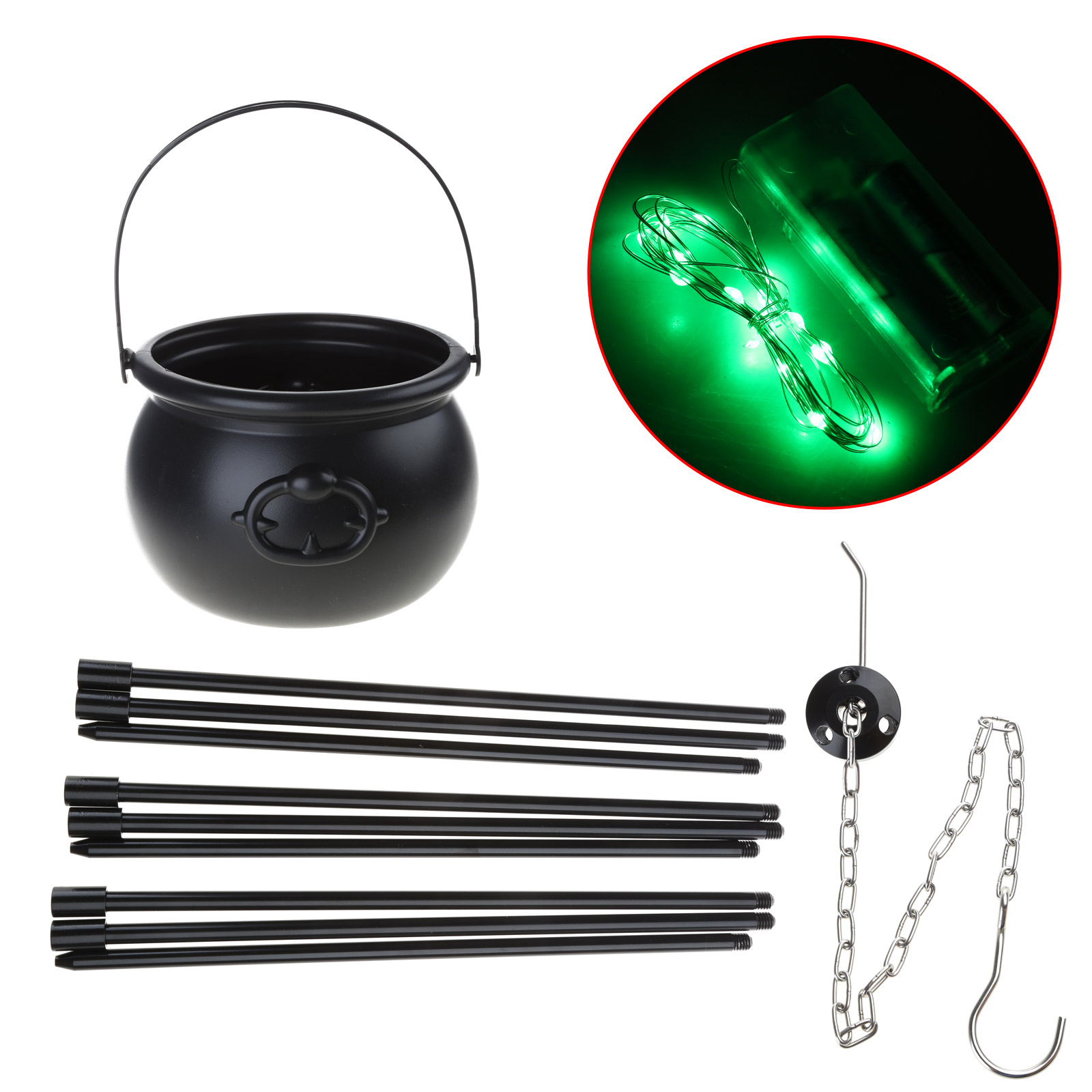 Halloween Witch Cauldron Bowl Decors Bucket Decoration Set with GreenLights Fit for Parties Outdoor Porch Outside