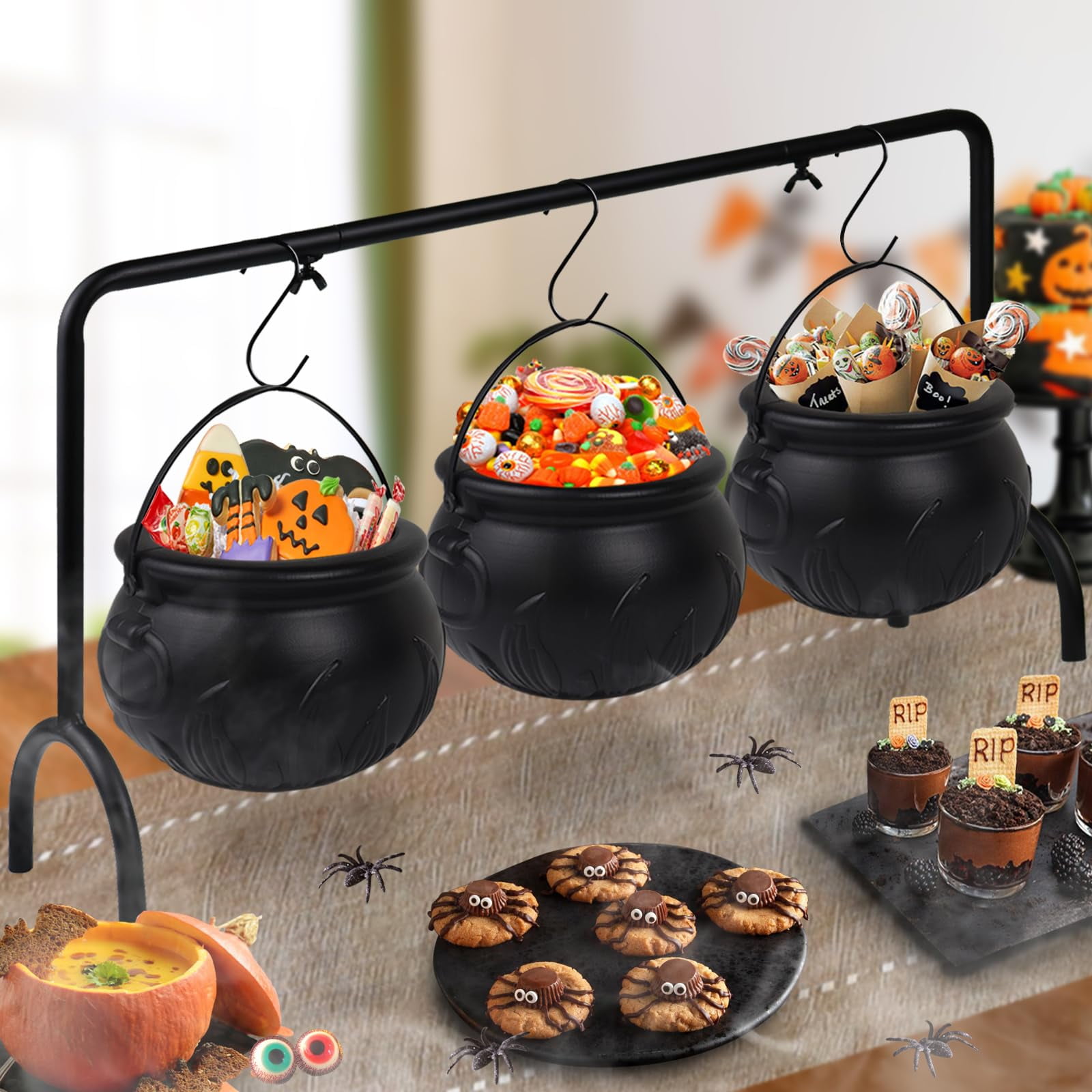 Halloween Witch Cauldron Candy Serving Bowl Hocus Pocus Decor, Set of 3