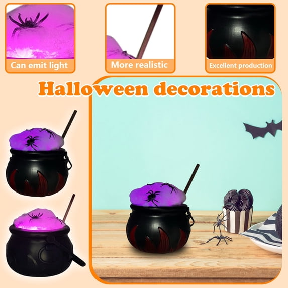Halloween Witch Cauldron Decor, Color Changing Stirring Pot for Party Tabletop Centerpiece, DIY Spooky Witch Props for Home Decorations & Holiday Gifts, 1Pack A