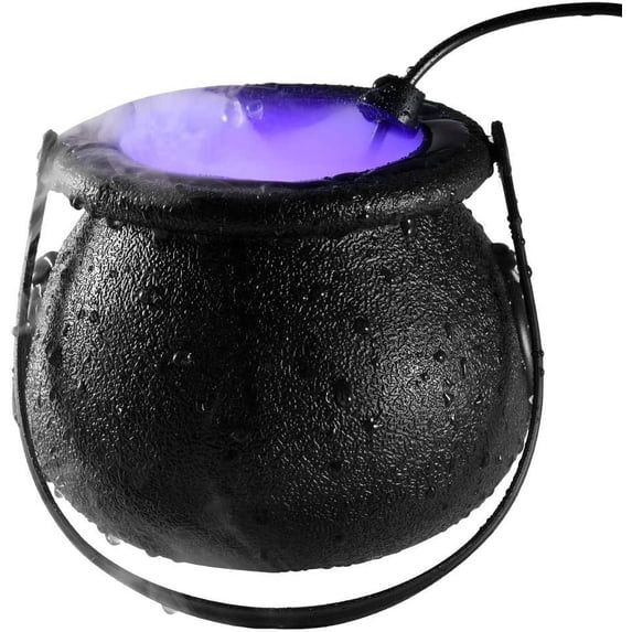 Halloween Witch Cauldron Fog Maker 12 LED Lights, Halloween Party Mist Maker, Water Fountain Fog Machine, Halloween Indoor/Outdoor Decoration Lights (Black)