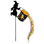 Halloween Witch Cauldron Garden Light 33.5 Inch Solar Stake, Waterfall-Style Colorful Flow LED Glow Yard Decor for Patio Lawn Fall Party Spooky Outdoor Ambiance