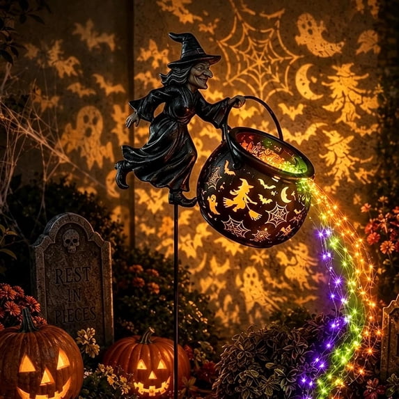 Halloween Witch Cauldron Garden Light with LED Projector Lights and ...