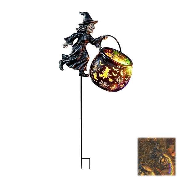 Halloween Witch Cauldron Garden Light, LED Waterfall Garden Stake, Halloween Decorations for Yard Porch Party