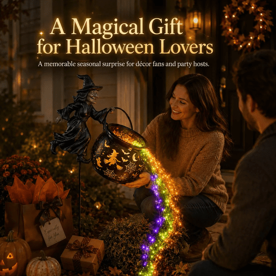 Halloween Witch Cauldron Garden Light, Outdoor Solar Powered Stake Lamp, Continuous Flowing LED Stream Effect For Fall Season Yard Decor