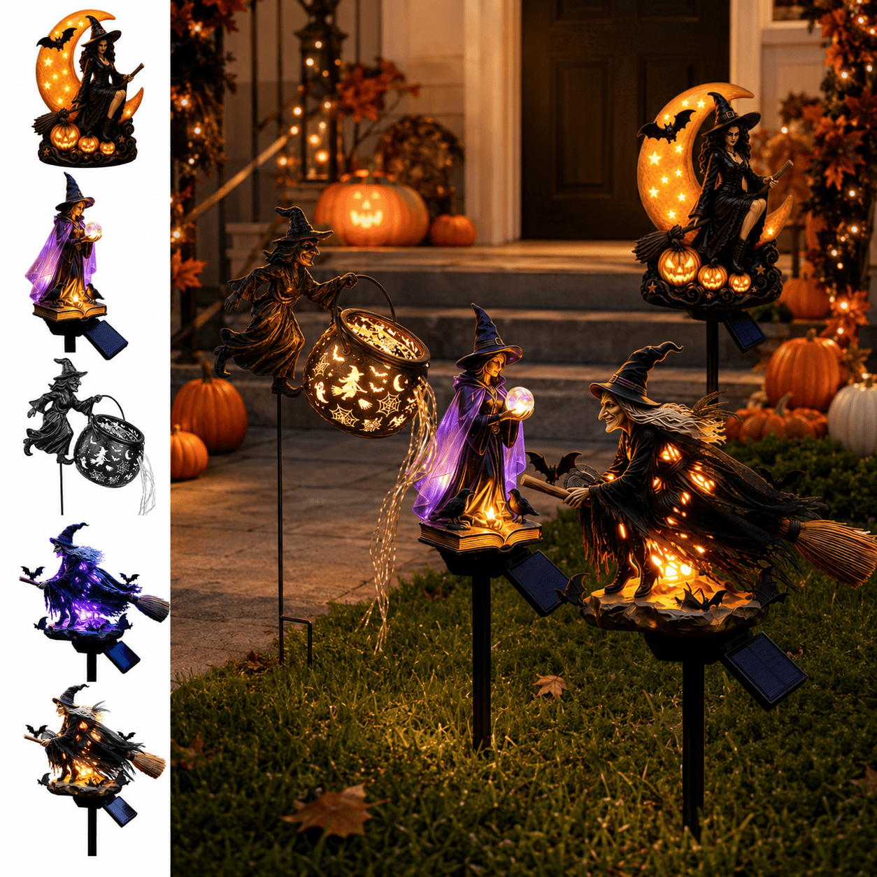 Halloween Witch Cauldron Garden Light, Outdoor Witch Light with Solar LED Projection and Garden Stake, Halloween Decor for Lawn Porch Patio Party Display