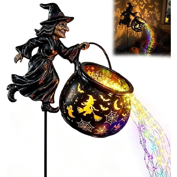 Light up Halloween Decor - Witch Cauldron Garden Light with Stake, Multicolor Potion Cascade & Cutout Shadow Projection, Outdoor Yard for Porch Lawn Patio, Party & Seasonal Display