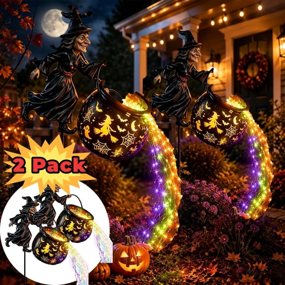 Halloween Witch Cauldron Garden Light, Waterfall-Style Enchanted Witch Cauldron Garden Decoration, Halloween LED Projector Lights Decorations Outdoor with Stake for Yard Lawn Porch Party, 1 Pack