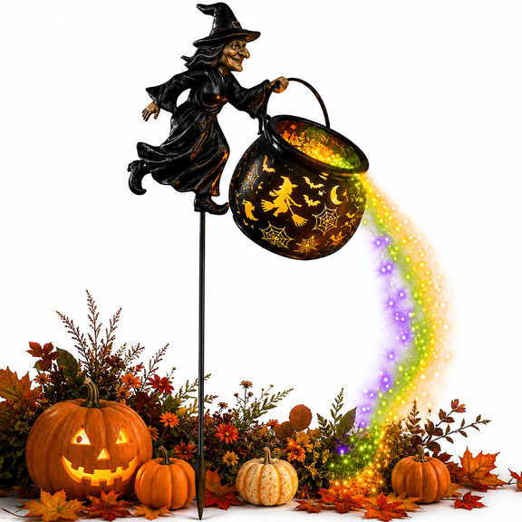 Halloween Witch Cauldron Garden Light, Waterfall-Style Enchanted Witch Cauldron Garden Decoration, Halloween LED Projector Lights Decorations Outdoor with Stake for Yard Lawn Porch Party