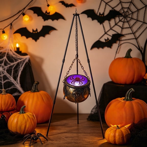 Halloween Witch Cauldron with LED Lights, Sound Effects & Spooky Mist Maker 31.5in Glowing Fog Prop with Smoke Effect for Indoor Outdoor Party Home Mantel Decor