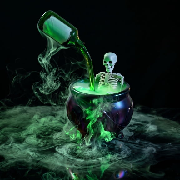 Halloween Witch Cauldron, LED Witch Cauldron Halloween Decor With Skeleton Floating Potion Bottle, Spooky Halloween Skeleton Cauldron Decor, Light Up Fog Magic Centerpiece Indoor Outdoor Ornament