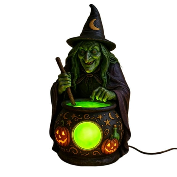 Halloween Witch Cauldron Lamp – Spooky Night Light Decoration for Home, Porch, Yard, Party & Holiday Ornaments