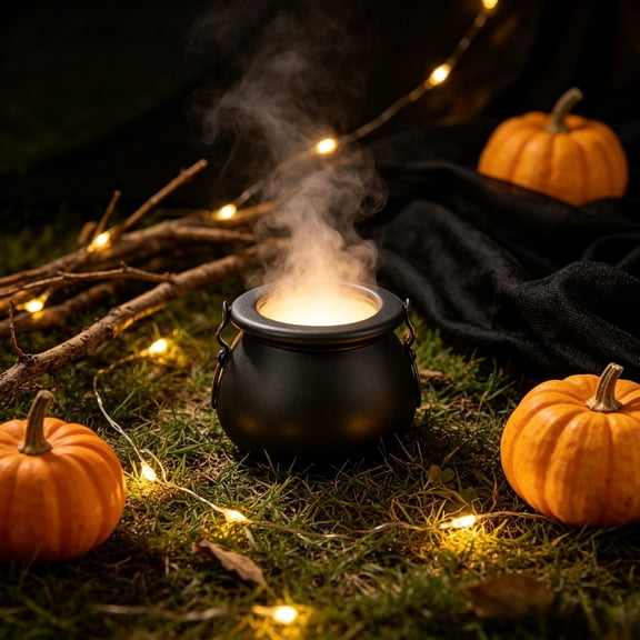 Halloween Witch Cauldron with Mist Maker Fogger 12 LED Light Color Change Pond Fogger Misting Cauldron Halloween Decor Fog Machine for Holiday Party(Black)