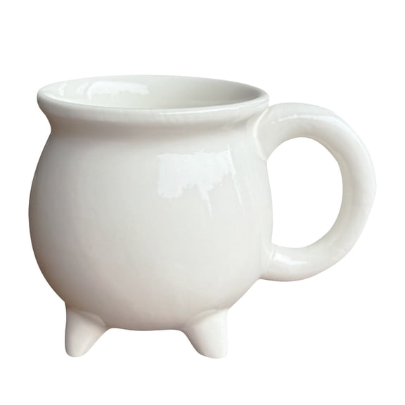 Halloween Witch Cauldron Mug, Ceramic Novelty Drinking Cup for Coffee Tea Hot Cocoa, Spooky Shaped Tabletop Decor for Kitchen Shelf Home Dining Party Use, White, 3.62"Wx5.12"H