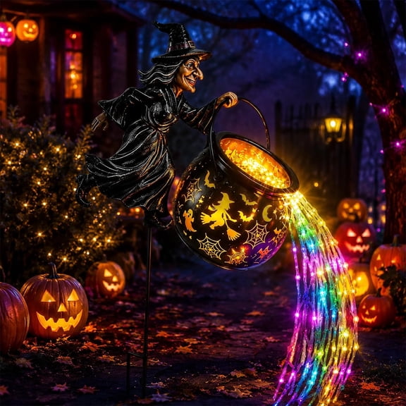 Halloween Witch Cauldron Solar Light, Outdoor Witch Decorations