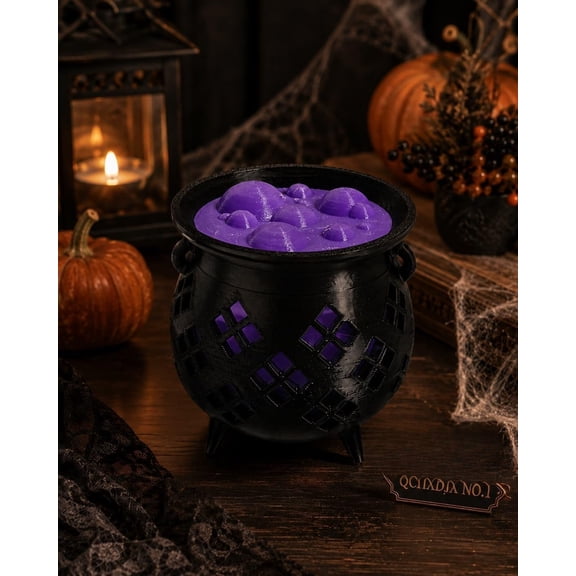 Halloween Witch Cauldron Tea Light Holder 3D Printed Bubbling Pot Purple-not