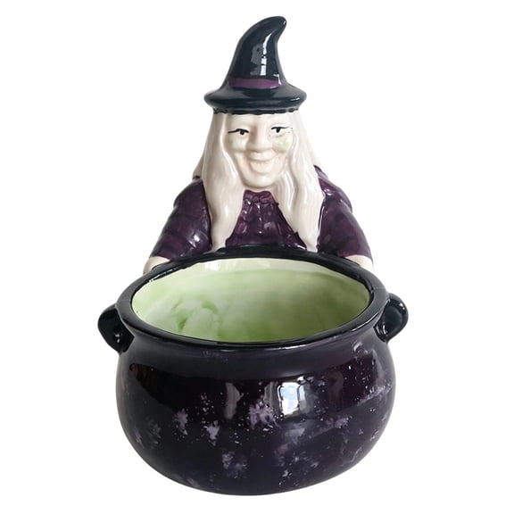 Halloween Witch Ceramic Candy Bowl Novelty Witch With Cauldron Holder Decorative Halloween Candy Jar For Tabletop Party Home Decoration