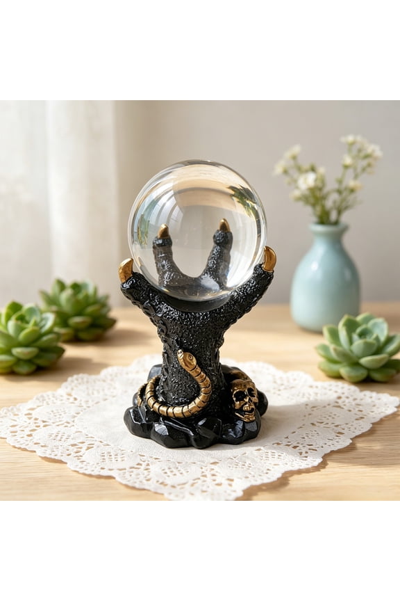 Halloween Witch Claw Crystal Ball Base 4.33x2.56x2.56in, Unique Resin, Multi Purpose Holder, Decor Gift for Office Home Halloween Scene Arrangement, Yellow