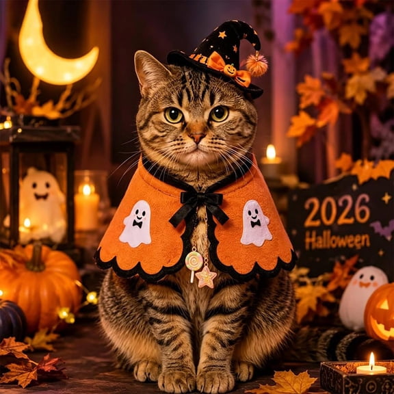 Halloween Witch Cloak for Cats, Cat Halloween Costume for Small to Medium Kitties, Adjustable Bat Wing Cape Pet Apparel for Holiday Party Photos, 11.81 x 9.84 x 7.87 in