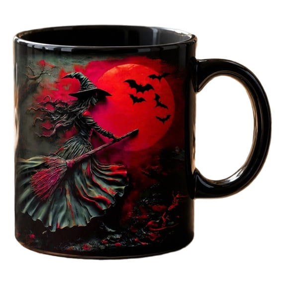Halloween Witch Coffee Mug, 12 Oz Ceramic Cup with Whimsical Witch Design, Microwave and Dishwasher Safe for Hot Cocoa, Coffee and Tea, Spooky Kitchen Gift
