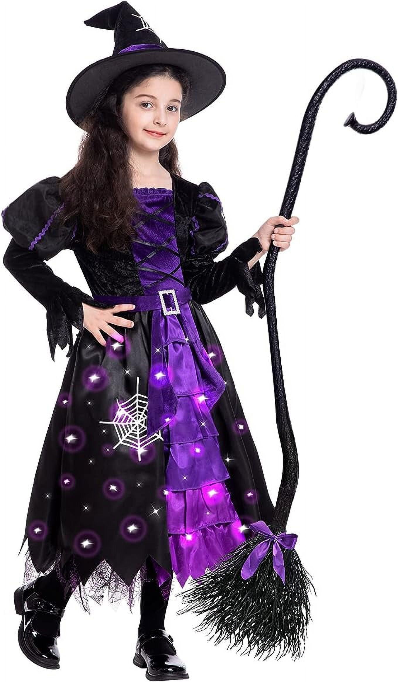 Halloween Witch Costume, Girl Light Up Witch Costume with Hat and Broom