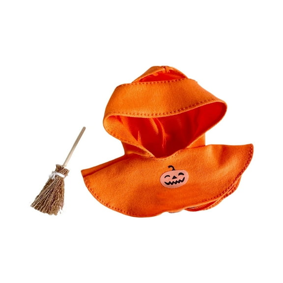 Halloween Witch Costume Set for Small Pets, Black Cloak with Pumpkin Print and Mini Broomstick, Festive Pet Outfit for Cats, Rabbits, Guinea Pigs, and Small Dogs, Adorable Party Accessory