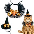 thumbnail image 1 of Halloween Witch Costume for Cats – Lace Scarf + Pointed Hat Set, Adjustable Elastic Fits Kittens & Small Cats, Yellow Photo Prop, 1 of 5