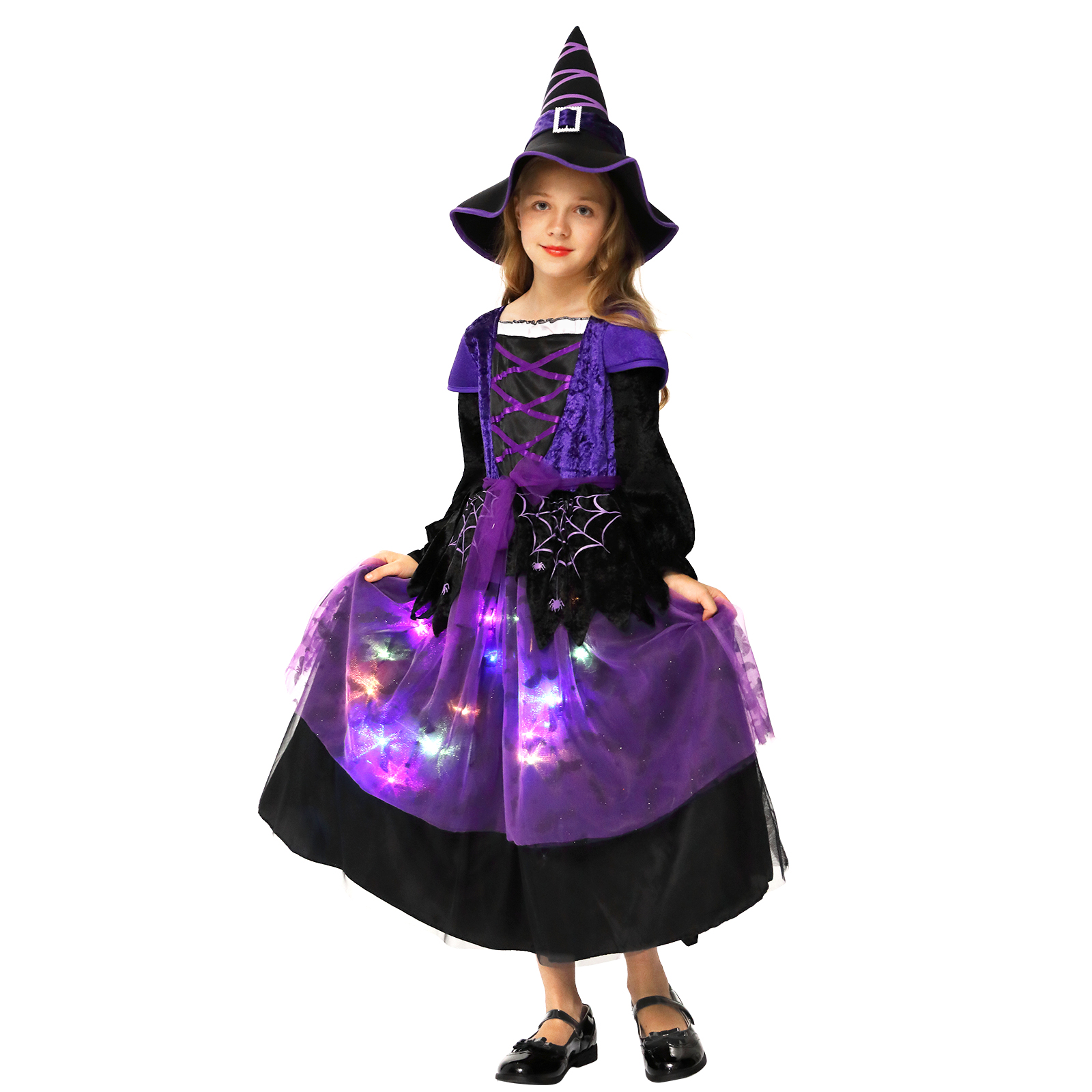 Halloween Witch Costume for Girls,Light Up Witch Costume Sparkle Dress