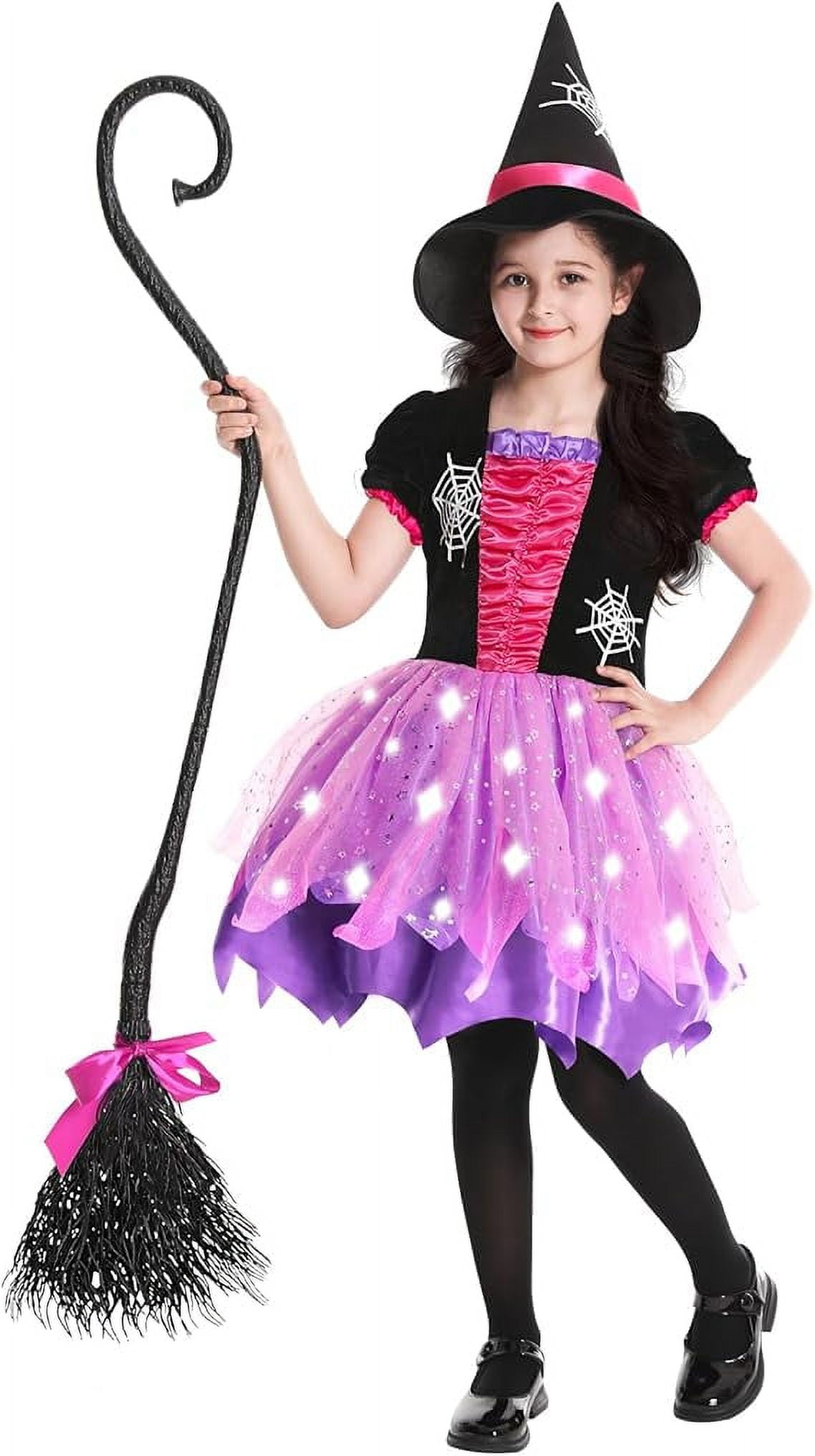 Halloween Witch Costume for Girls, Light Up Witch Tutu Dress with Hat