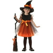 GYRATEDREAM Halloween Witch Costume for Girls Toddler Witch Dress up with Hat Accessories for Kids Cosplay Party 3-13T