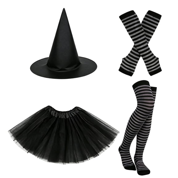 Halloween Witch Costumes for Women Witch Hat Tutu Skirt Striped Knee High Socks Arm Warmers Set