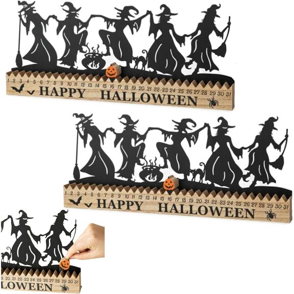 Halloween Witch Countdown Calendar, Interactive Tabletop Sign with Movable Marker, Dancing Witch Silhouette Decor for Home