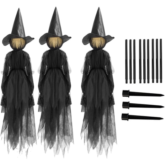 Halloween Witch Decorations Outdoor, Holding Hands Standing Witches, Sound-Activated Sensor Screaming, Color Luminous Lighting, Halloween Witches with Stakes for Outdoor Halloween Witch Decor