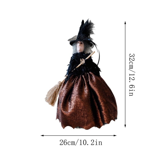 Halloween Witch Decorative Figurine with Broom, Durable Fabric Festive Ornament for Home, Halloween Party, Holiday Decor and Spooky Season Celebrations, Ideal Gift for Halloween Lovers