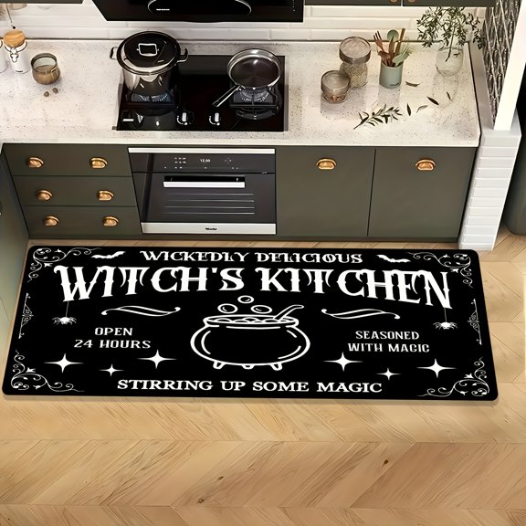 Halloween Witch Decorative Mat, Wicked Witch Kitchen Flannel Area Rug, Non-Slip Cushion Runner for Living Room Bedroom, Machine Washable Fade-Resistant, Multiple Sizes