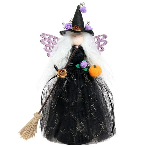 Halloween Witch Doll Tree Topper, Hanging Decorative Witch Figure, Spooky Halloween Tree Ornament, Indoor Holiday Seasonal Home Decor