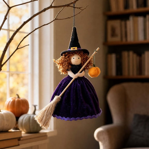 Halloween Witch Doll, Vintage Cloth Folk Art Figurine, Witch Home Decor, Whimsical Halloween Tabletop Ornament, Unique Gift