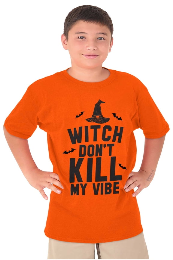 Halloween Witch Don't Kill My Vibe Crewneck T Shirts Boy Girl Teen Brisco Brands XS