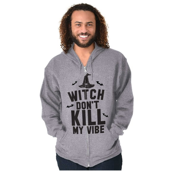 Halloween Witch Don't Kill My Vibe Unisex Fleece Graphic Zip Up Hoodie Brisco Brands 5X