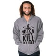 thumbnail image 1 of Halloween Witch Don't Kill My Vibe Unisex Fleece Graphic Zip Up Hoodie Brisco Brands 4X, 1 of 5