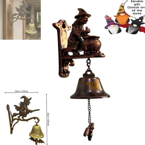 Halloween Witch Doorbell,Vintage Witch Doorbell - Halloween Witch Bells for Door Decorative Hanger with Broom-Riding Witch, Halloween Party Event Outdoor Wall Decorative Bell for Porch Decoration