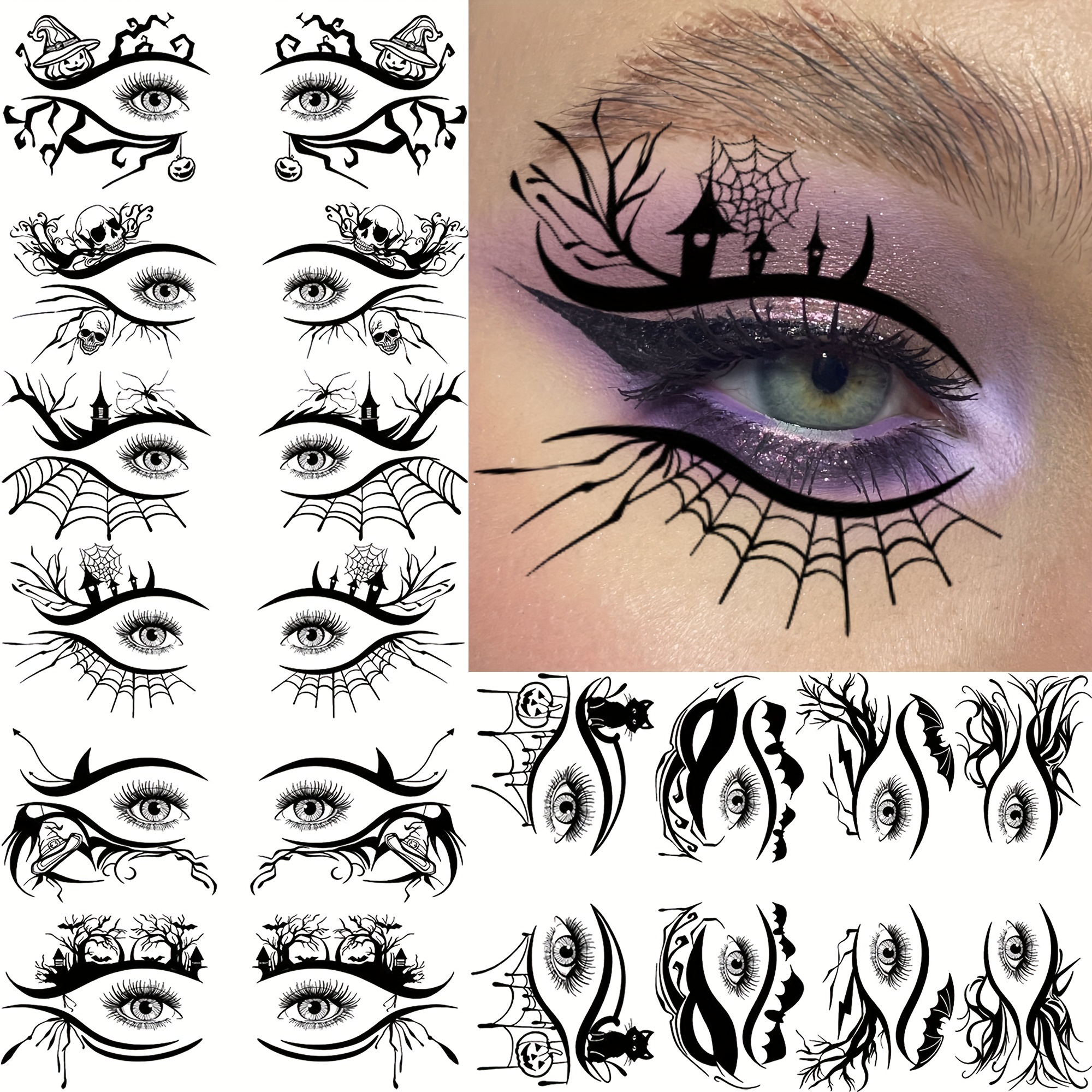 Halloween Witch Eye Makeup Temporary Tattoos for Men and Women, 10 Pack