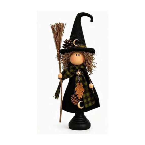 Halloween Witch Figurine,8 Inch Plaid Outfit Witch with Pumpkin Decor Desk Statue,Cute Holiday Table Centerpiece Decor,Women's Festival Gifts