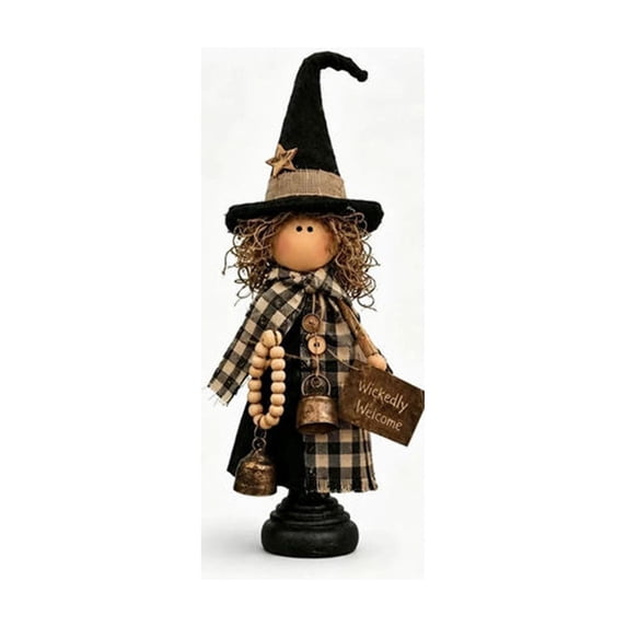 Halloween Witch Figurine,8 Inch Plaid Outfit Witch with Pumpkin Decor Desk Statue,Cute Holiday Table Centerpiece Decor,Women's Festival Gifts