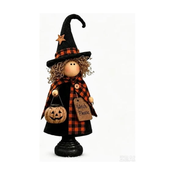 Halloween Witch Figurine,8 Inch Plaid Outfit Witch with Pumpkin Decor Desk Statue,Cute Holiday Table Centerpiece Decor,Women's Festival Gifts